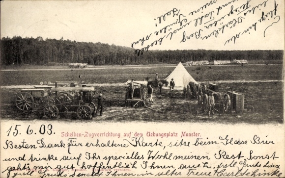 Postcard Munster im Heidekreis, Munsterlager military training area, disc pulling device