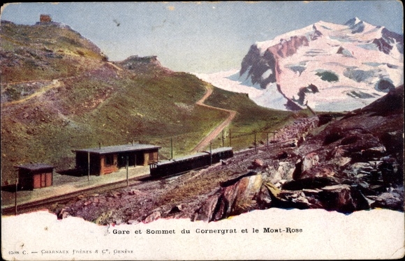 Postcard Zermatt Kanton Wallis, Gornergrat, Station and Summit, Train, Monte Rosa, Monte Rosa