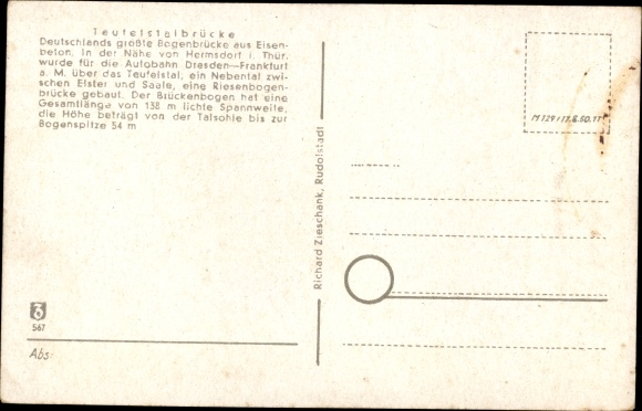 Postcard Hermsdorf in Thuringia, Teufelstal Bridge on the Jena-Gera Reichsautobahn