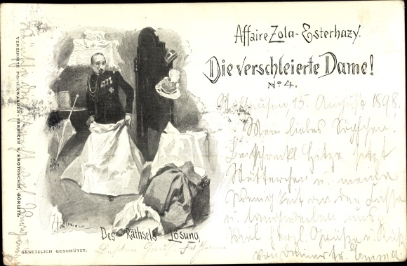 Artist Postcard Dreyfus Affair, Zola Esterhazy, The Veiled Lady No. 4, The Riddle&#39;s Solution