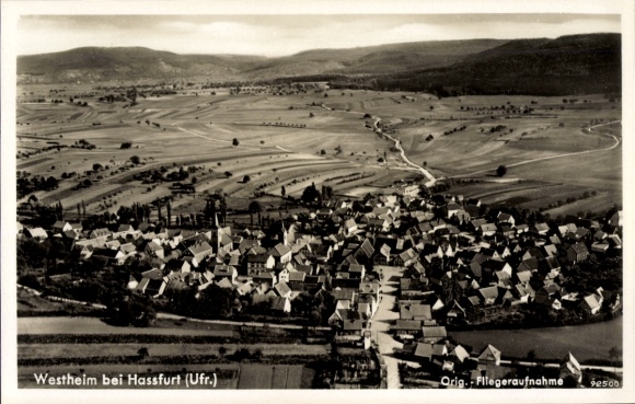 Postcard Westheim near Hassfurt in Lower Franconia, Bavaria, aerial photograph