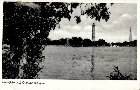 Postcard Chorzelin Easter Port Świnoujście Swinoujscie Pomerania, view to the lighthouse