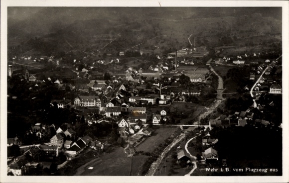 Postcard Wehr in Baden Württemberg, aerial photograph