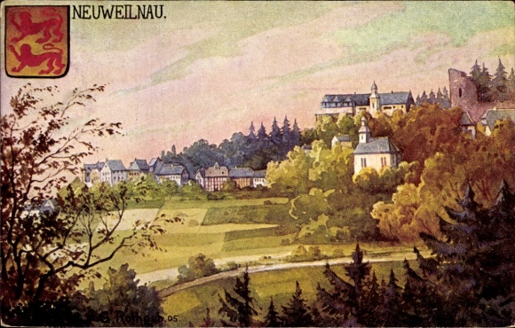 Kunstenaar Ak Neuweilnau Weilrod im Taunus, gedeeltelijk zicht, wapenschild, nr. 9