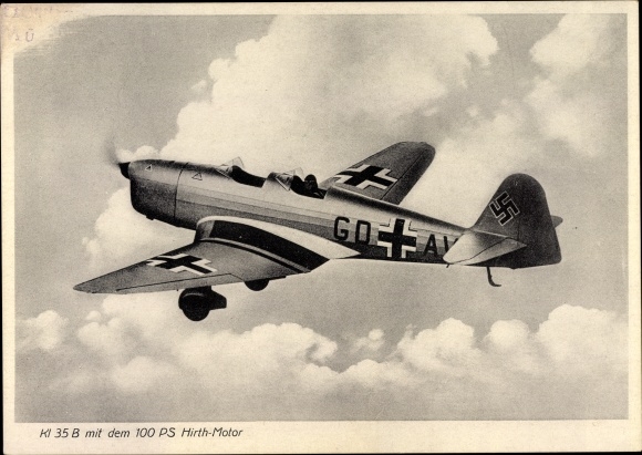 Postcard Klemm Kl 35 B with Hirth Motor, military aircraft, Luftwaffe