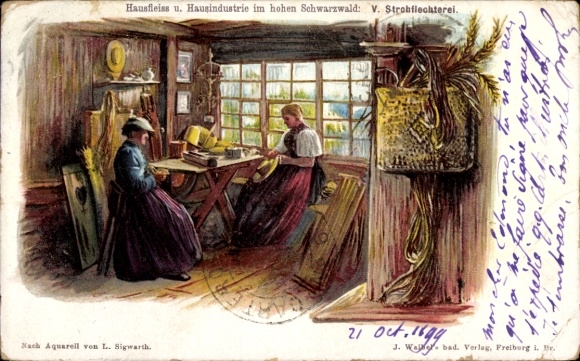Artist Chromo-Litho Sigwarth, L., Domestic Industry and Home Industry in the High Black Forest, Straw Weaving