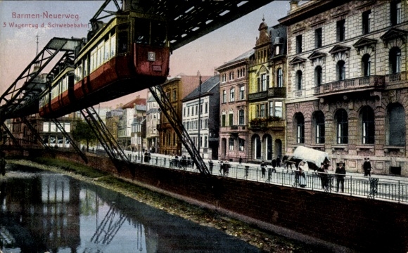 Postcard Barmen Wuppertal, Neuerweg, 3-car train of the suspension railway