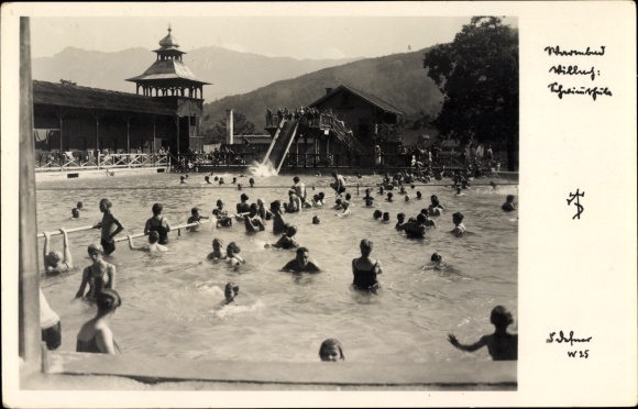 Ak Villach in Kärnten, Warmbad, Schwimmschule, Badegäste, Wasserrutsche