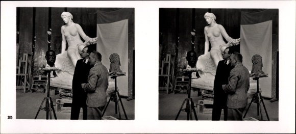 Stereo spatial image Photo &quot;German sculpture of our time&quot; No. 35 Sculptor Bernhard Bleeker in the studio