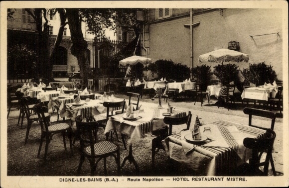 Postcard Digne les Bains Alpes de Haute Provence, Route Napoléon, Hotel Restaurant Mistre