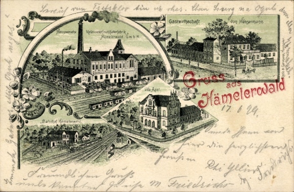Chromo-Litho Hämelerwald Lehrte in Lower Saxony, Hanover molasses peat meal feed factory, train station
