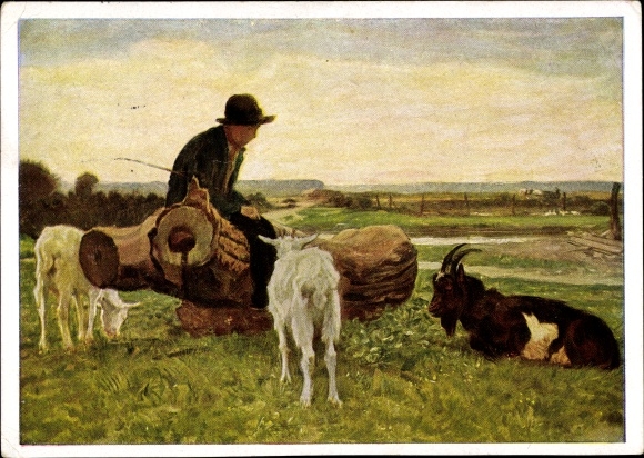 Artist Postcard Junghanns, JP, In the shadow of the clouds, shepherd, goats, HDK 264