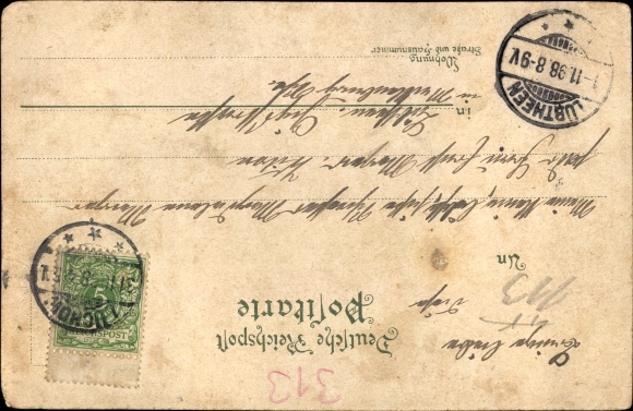 Chromo-Litho Lüchow in Wendland, Kirchstrasse, Schützenhaus, castle tower