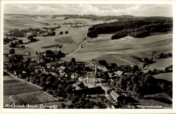 Postcard Hirschbach in the Upper Palatinate, aerial photograph
