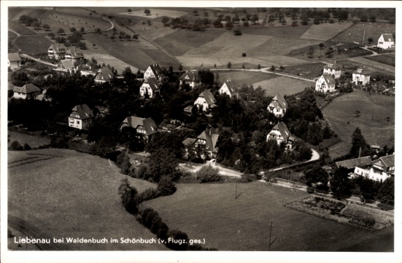 Postcard Waldenbuch in the Schönbuch Württemberg, aerial photograph, lovely landscape, houses, forest areas