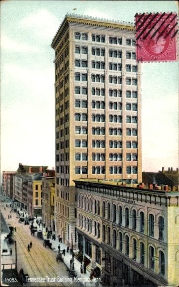 Ak Memphis Tennessee USA, Tennessee Trust Building, Straßenansicht, farbig