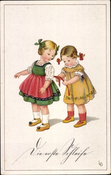 Artist Postcard Döring, Lia, The First Loop, Two Girls
