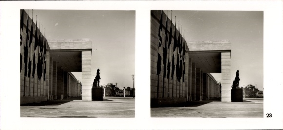 Stereo photo Hitler Mussolini, The Fuhrer&#39;s State Visit to Italy, No. 23 Ostia Station