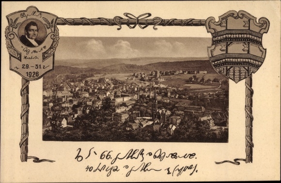 Ak Aue im Erzgebirge Sachsen, Panorama, Stenographie, Stenotypentag 1926, Sonderstempel
