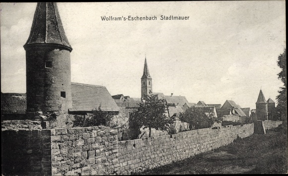 Ak Wolframs Eschenbach in Midden-Franken Beieren, stadsmuur, daken van de stad