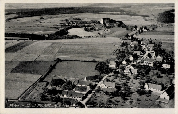 Postcard Lauchheim in the Ostalbkreis, Kapfenburg Castle, aerial photograph, Hülen