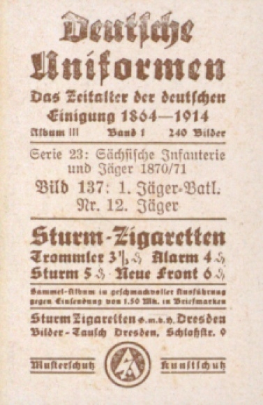 Collection picture German uniforms, album III volume 1 picture 137, 1. Jäger Batl. 12, Saxony 1870