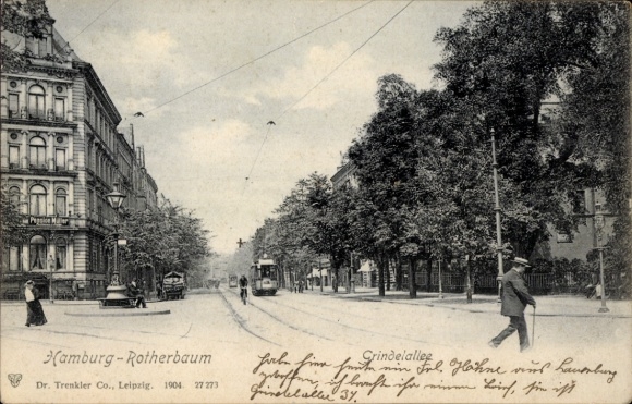 Postcard Hamburg Rotherbaum, Grindelallee, tram