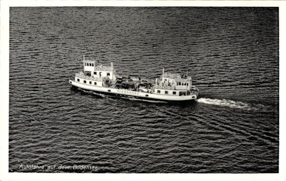 Postcard car ferry on Lake Constance, aerial photo
