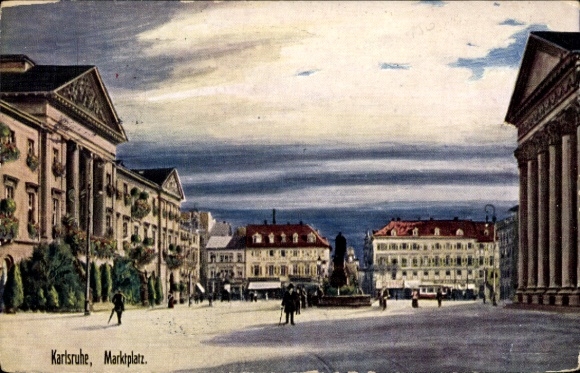 Artist Postcard Karlsruhe in Baden Württemberg, view of the market square, WIRO 1976