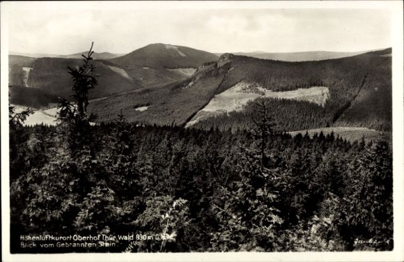 Postcard Oberhof in the Thuringian Forest, mountain landscape, high altitude health resort view from the Gebrannter Stein