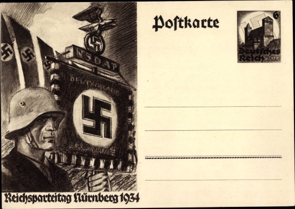 Postal stationery PC Reichsparteitag Nuremberg 1934, NSDAP standard