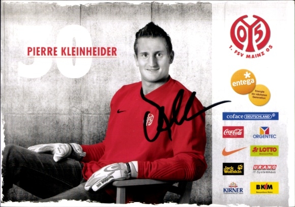 Autograph card footballer Pierre Kleinheider, 1. FSV Mainz 05