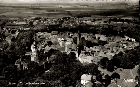 Postcard Jever in Oldenburg Friesland, aerial photograph