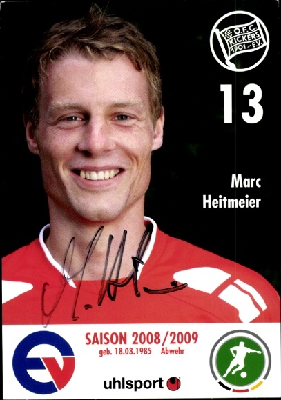 Autogrammkarte Fußballer Marc Heitmeier, Kickers Offenbach, Autogramm