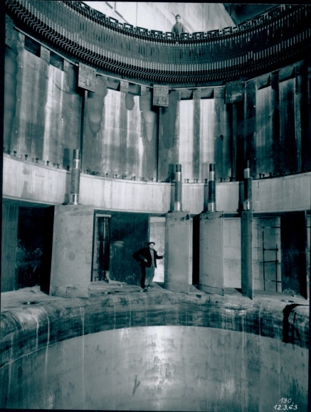 Photo Rhinau Rheinau Alsace Bas Rhin, nuclear power plant, Henri Baranger 1963, La Photothèque EDF