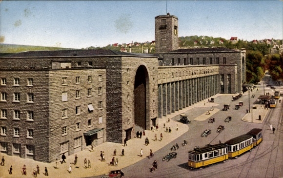 Ansichtkaart Stuttgart in Württemberg, centraal station, tram