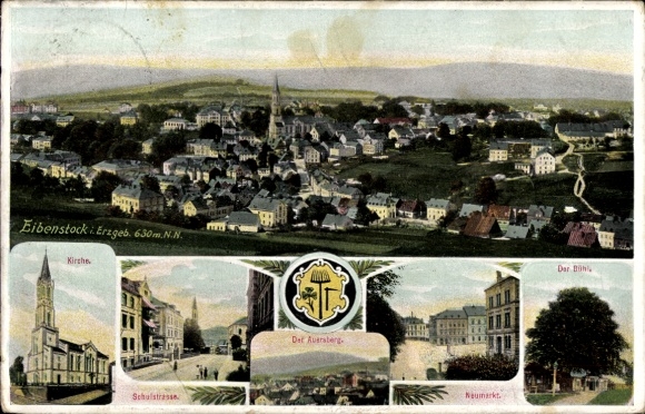 Ak Eibenstock im Erzgebirge Sachsen,  Erzgebirge, Kirche, Schulstraße, Auersberg, Neumarkt, Dar B