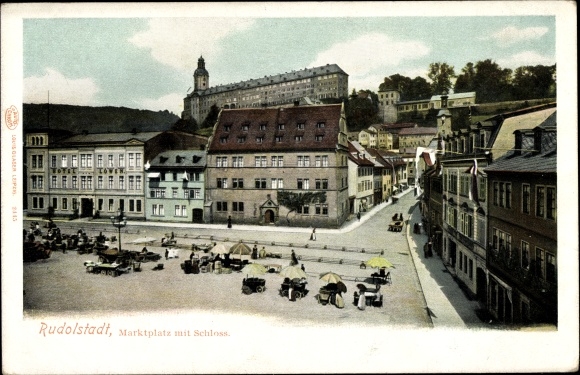 Ak Rudolstadt in Thüringen, Marktplatz mit Ständen und Schloss
