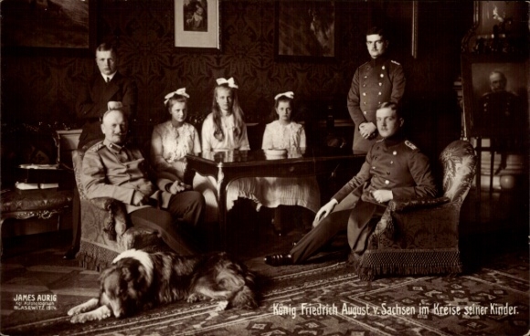 Postcard King Friedrich August III of Saxony with his children