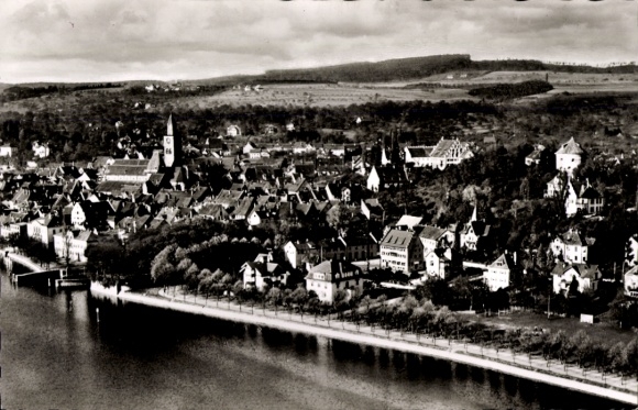 Postcard Überlingen on Lake Constance, aerial view of Überlingen, city view, Lake Constance shore
