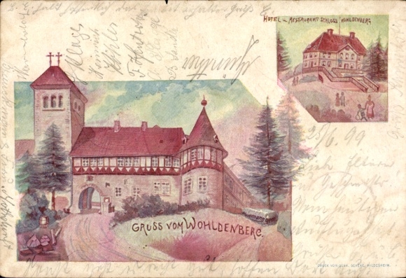 Artist Postcard Silium Holle in Lower Saxony, Wohldenberg Castle, Hotel Restaurant Schloss Wohldenberg