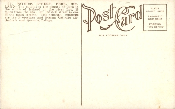Postcard Cork Ireland, St. Patrick Street