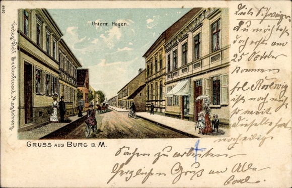 Chromo-Litho Castle near Magdeburg, Unterm Hagen, street section