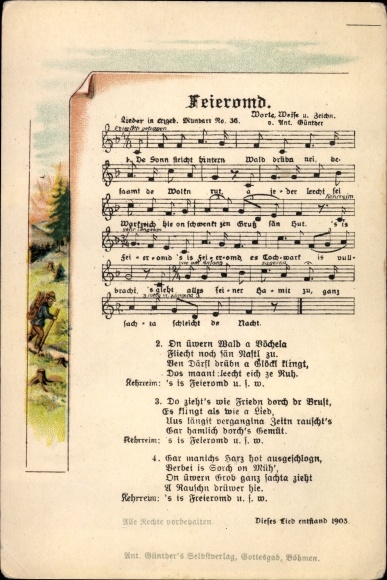 Song Postcard Günther, Anton, Erzgebirgische Mundart 36, Feieromd
