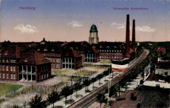 Postcard Hamburg Nord Barmbek, Hospital