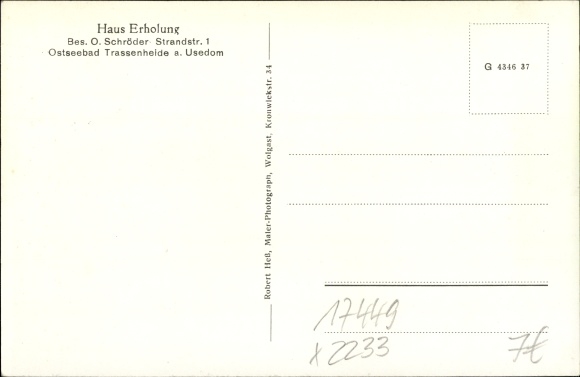 Postcard Trassenheide on Usedom, house recreation, Strandstraße 1