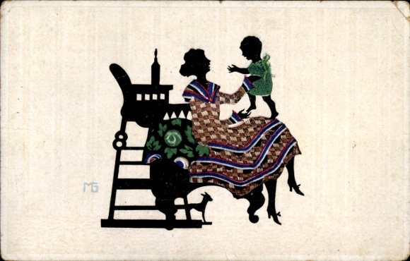 Paper cutting artist Postcard Graf, M., Blessed Childhood, Woman with Child