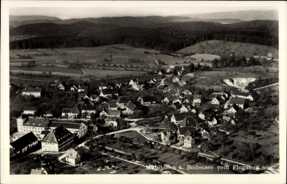Postcard Uhldingen Mühlhofen am Bodensee, aerial view of Mühlhofen, Lake Constance, rural landscape