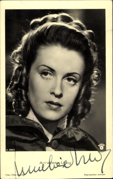 Postcard actress Anneliese Uhlig, portrait, autograph