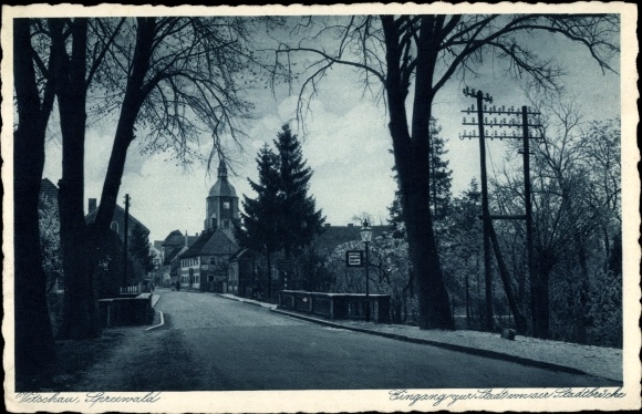 Postcard Vetschau in the Spreewald, entrance to the city, bridge